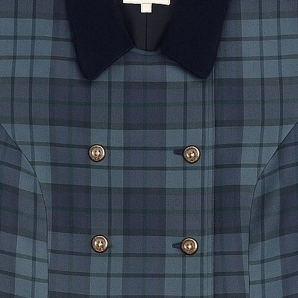 Carroll Reed Blazer Womens 14P Blue Plaid Wool Double Breasted Velvet Collar - Picture 3 of 9